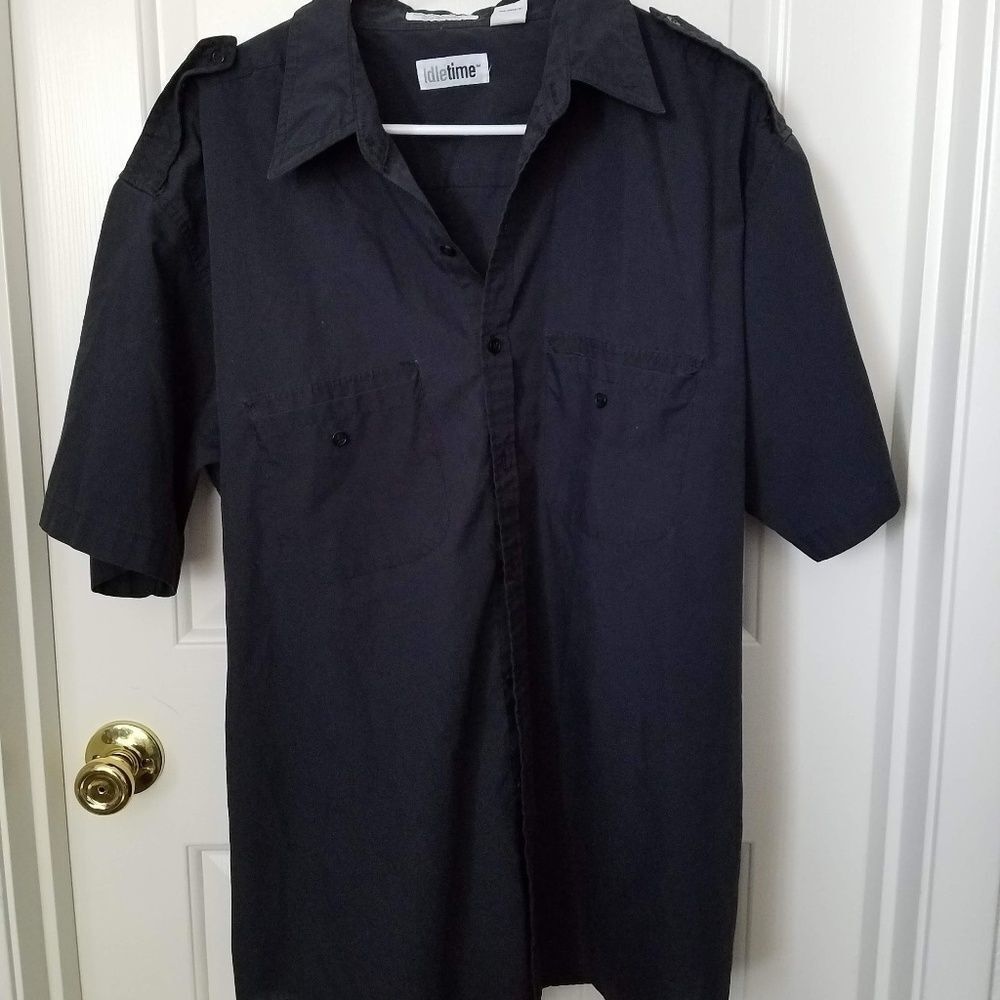 Idle Time Men's XL Black Short Sleeve Button Down Shirt Casual Dress Top